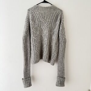 Vince Grey Mirrored Cable Turtleneck Sweater Alpaca Wool Women's L